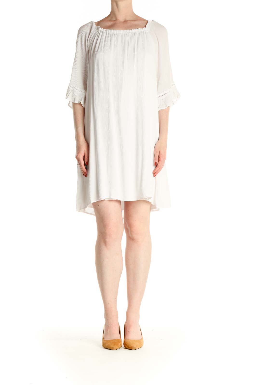 White Solid Day Shift Dress