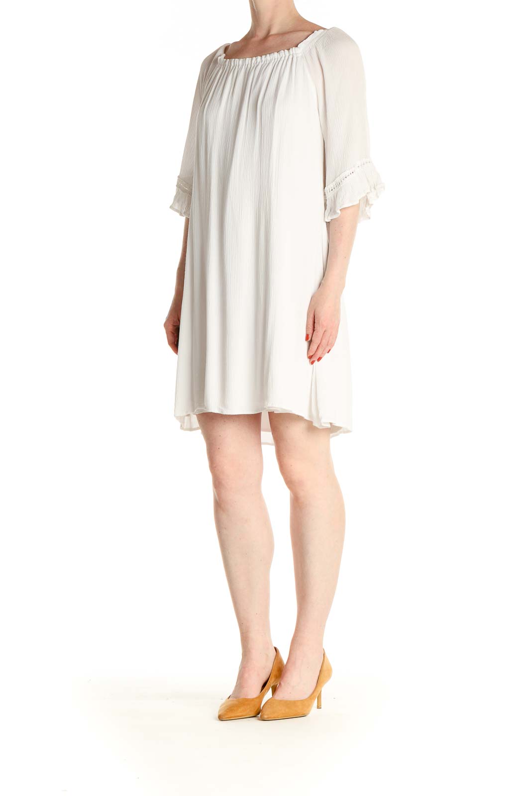 White Solid Day Shift Dress