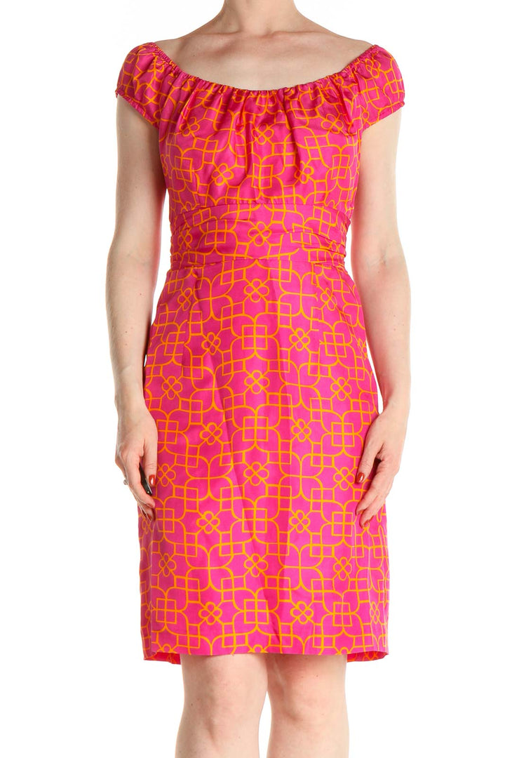 Pink Geometric Print Retro Sheath Dress