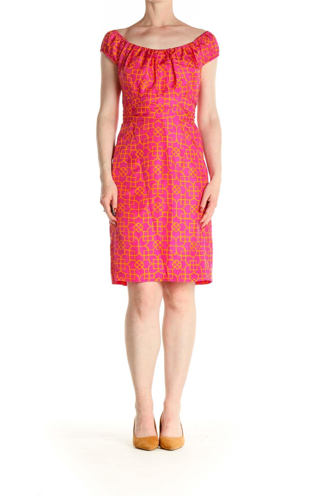 Pink Geometric Print Retro Sheath Dress