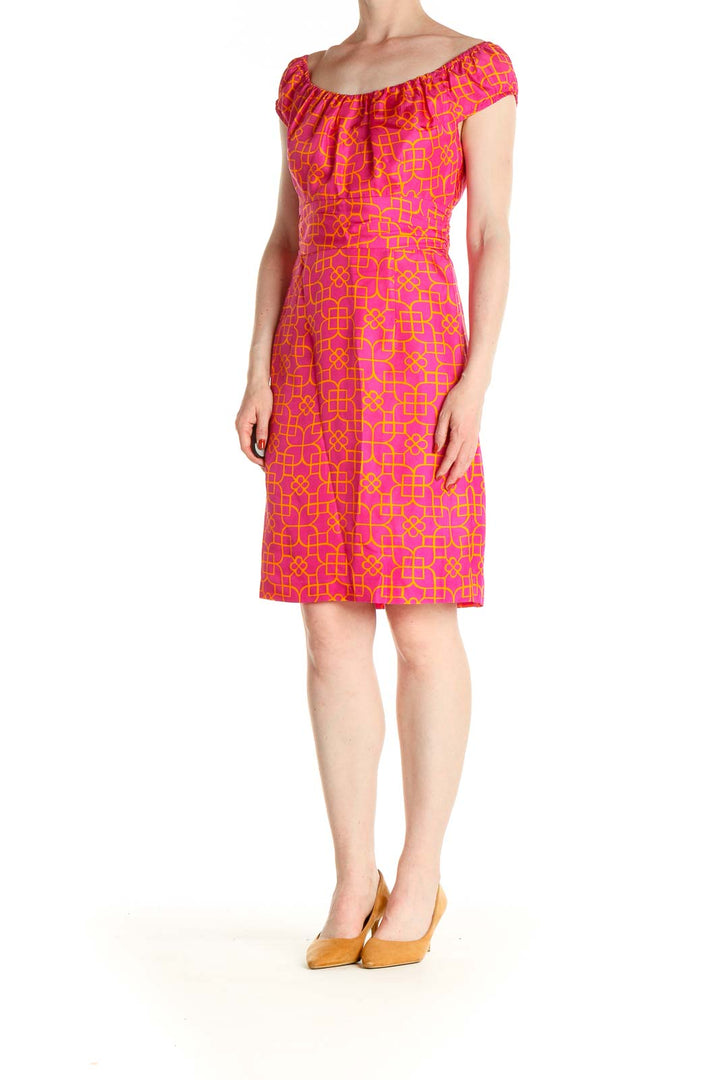 Pink Geometric Print Retro Sheath Dress