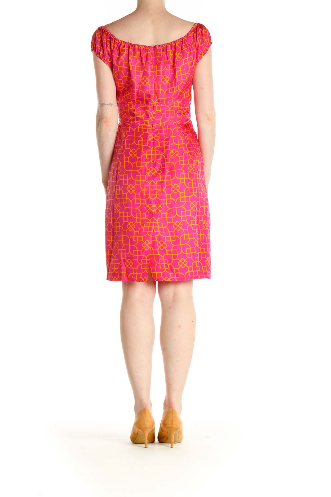 Pink Geometric Print Retro Sheath Dress