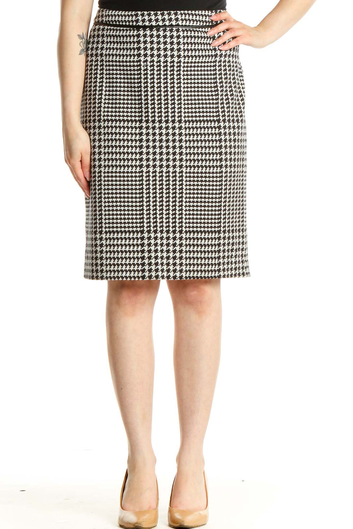 White Houndstooth Brunch A-Line Skirt