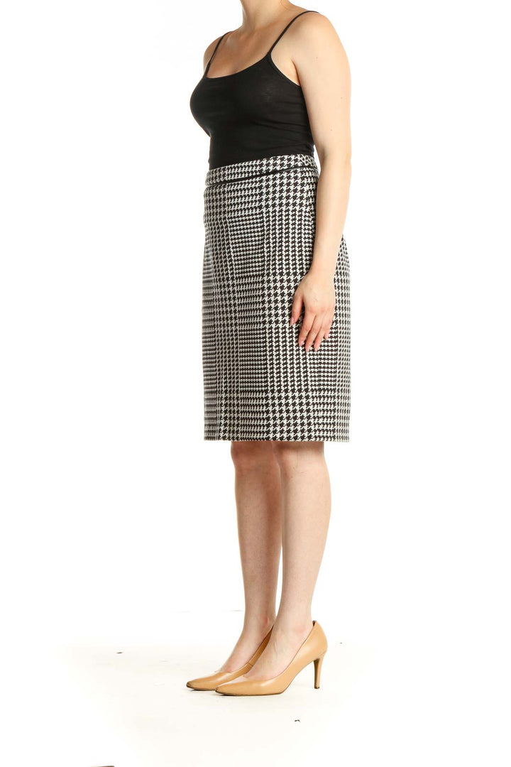 White Houndstooth Brunch A-Line Skirt