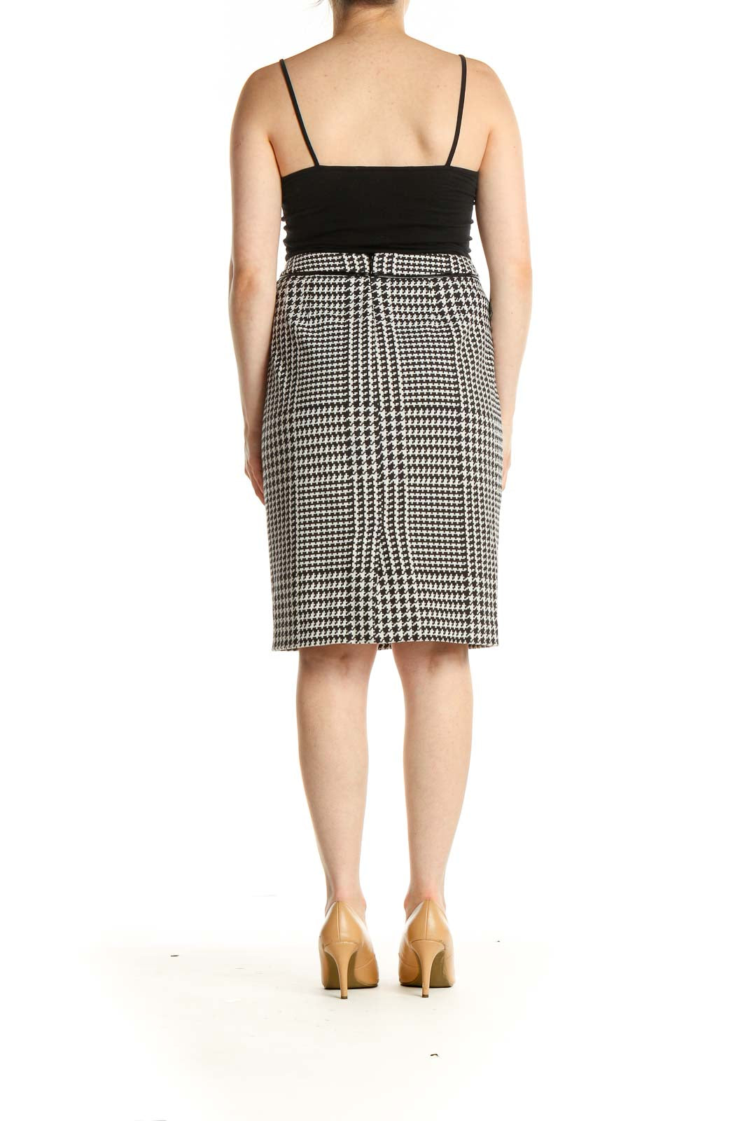 White Houndstooth Brunch A-Line Skirt