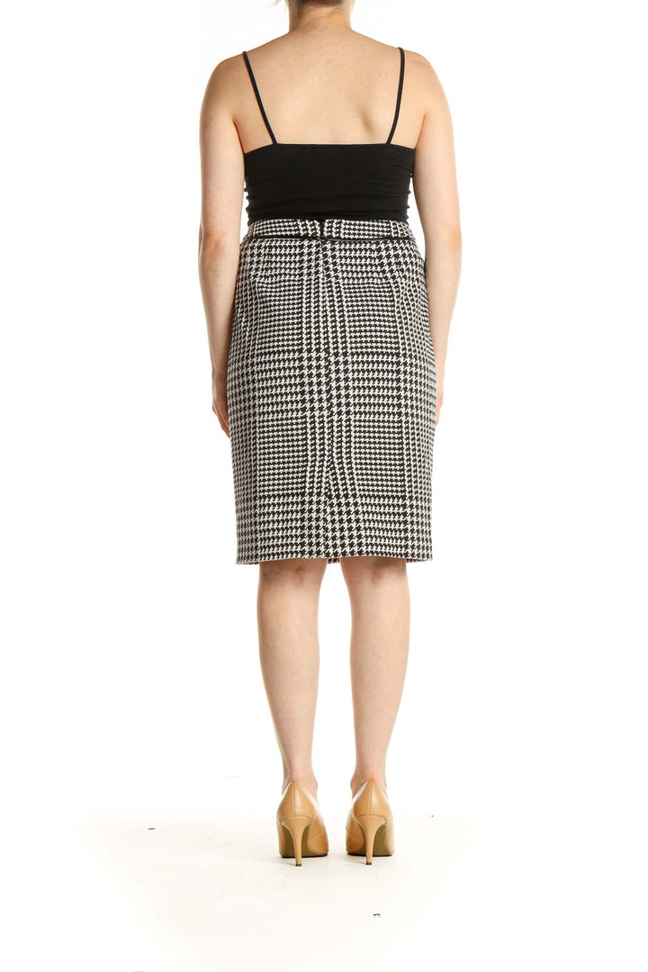 White Houndstooth Brunch A-Line Skirt