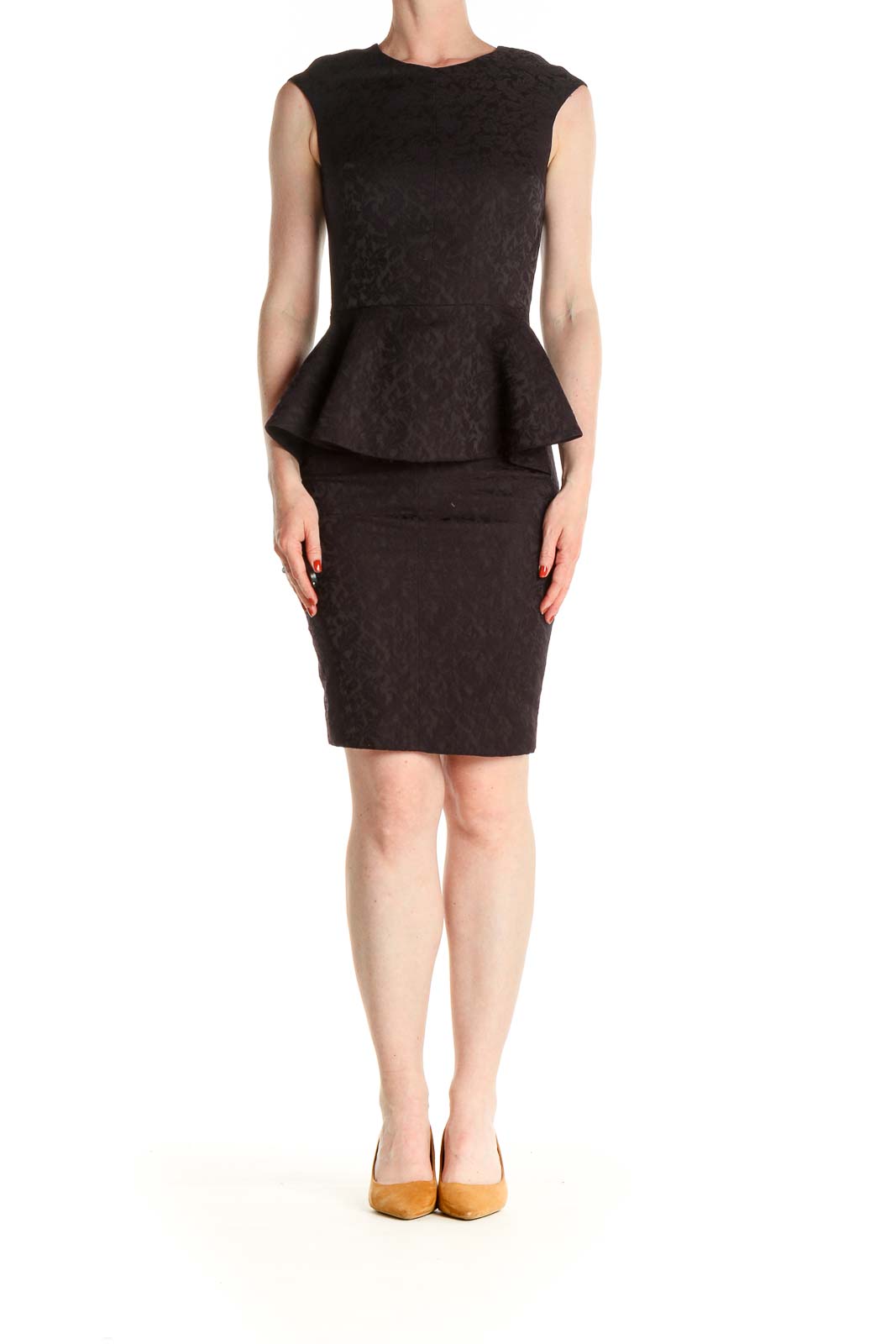 Black Solid Work Peplum Sheath Dress