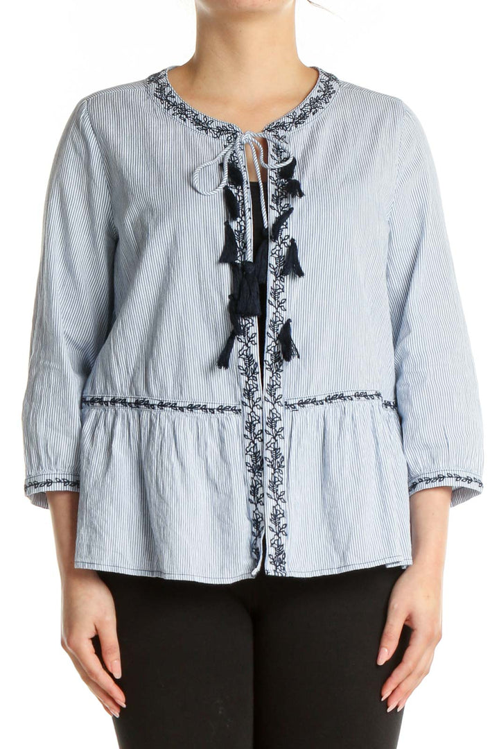 Blue Solid Bohemian Blouse