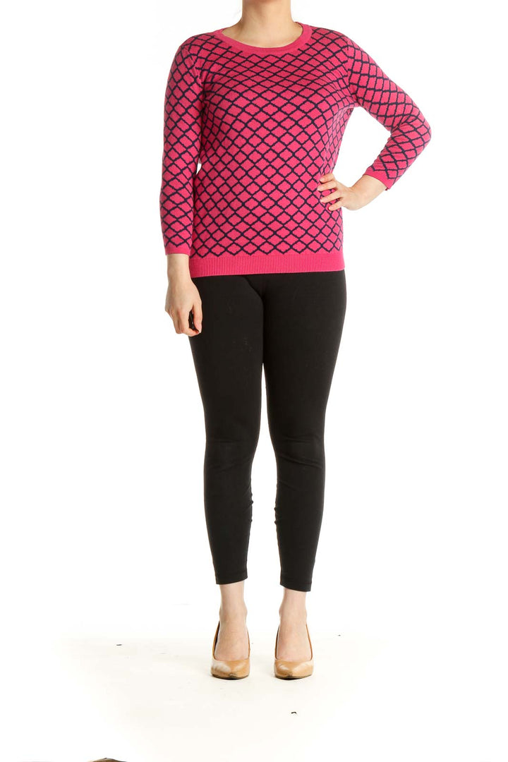 Pink Geometric Print All Day Wear Sweater