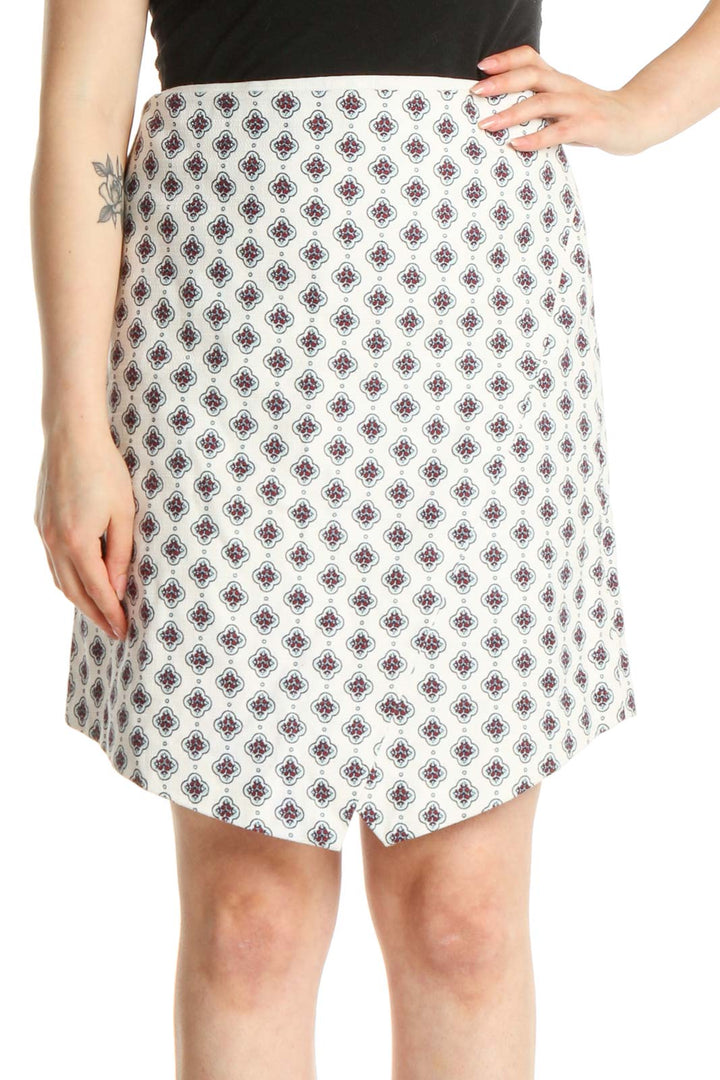 White Printed Chic A-Line Skirt