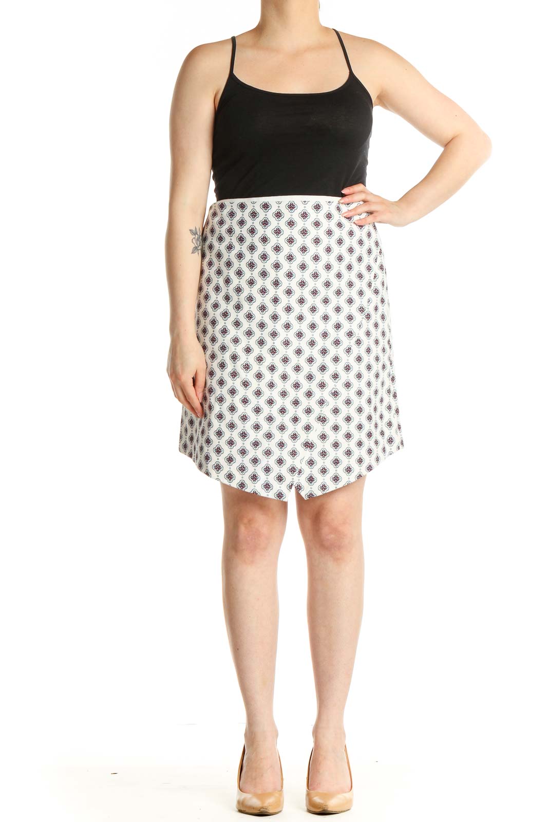 White Printed Chic A-Line Skirt