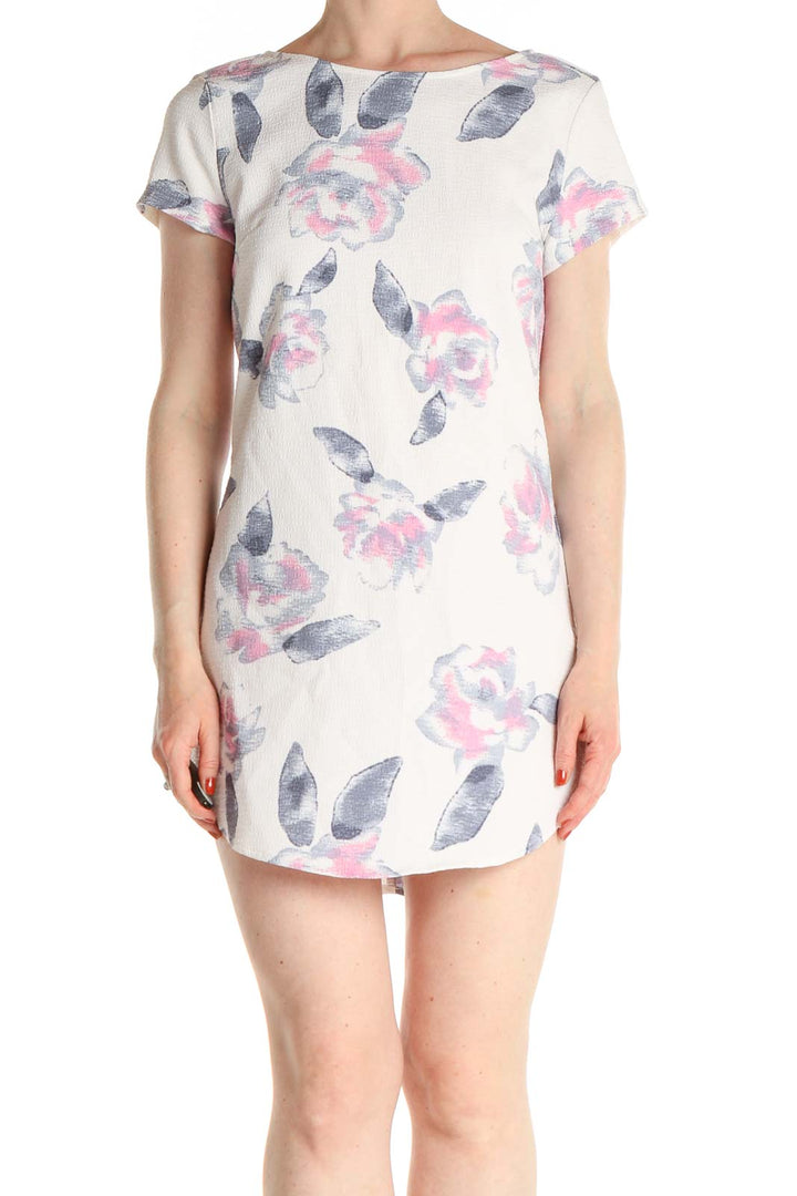 White Floral Print Day Sheath Dress