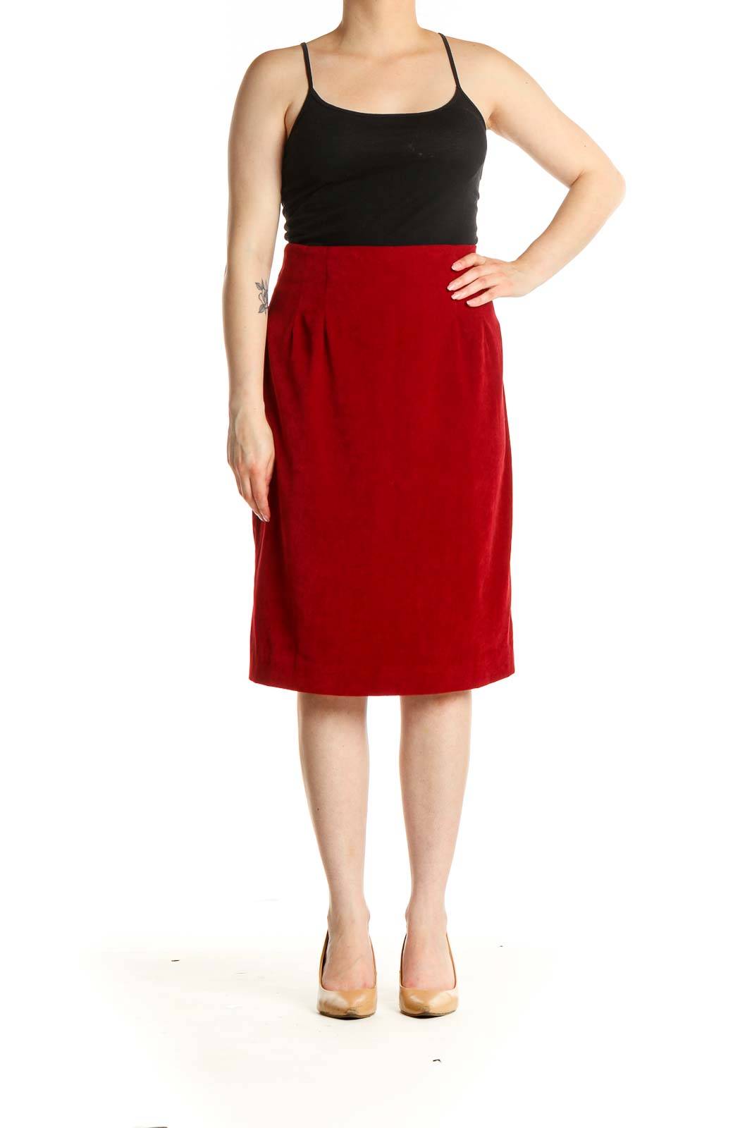 Red Classic Straight Skirt