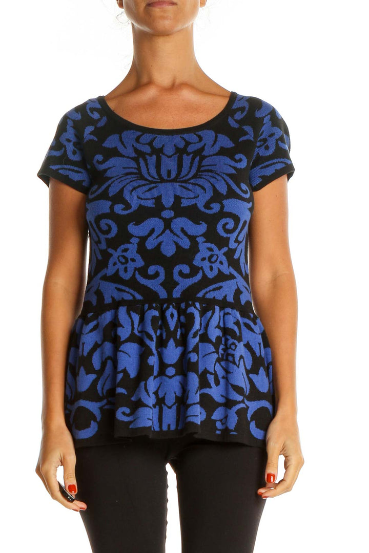 Blue Graphic Print Casual Blouse