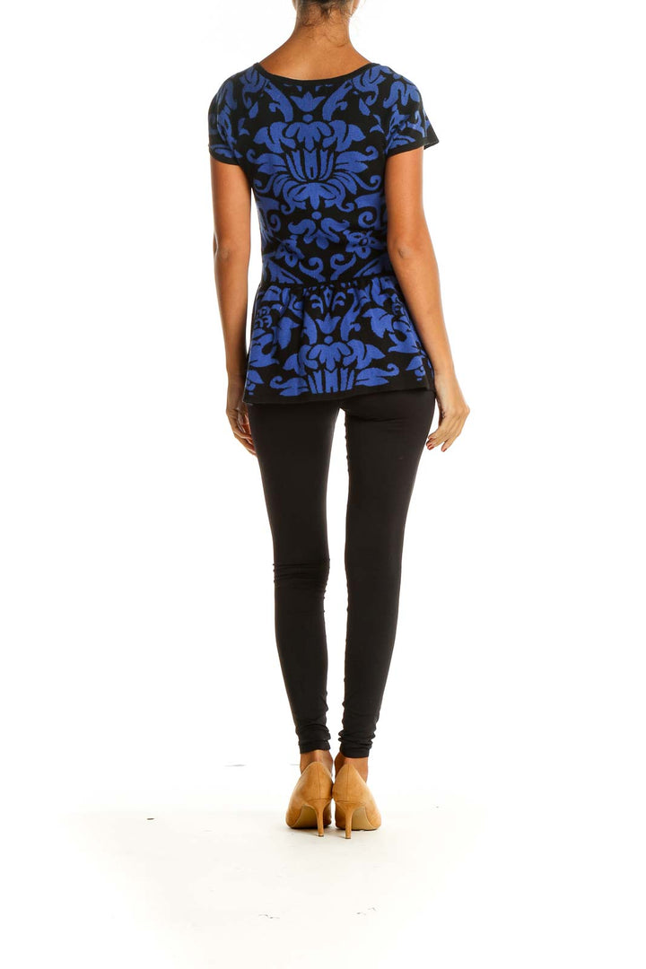 Blue Graphic Print Casual Blouse