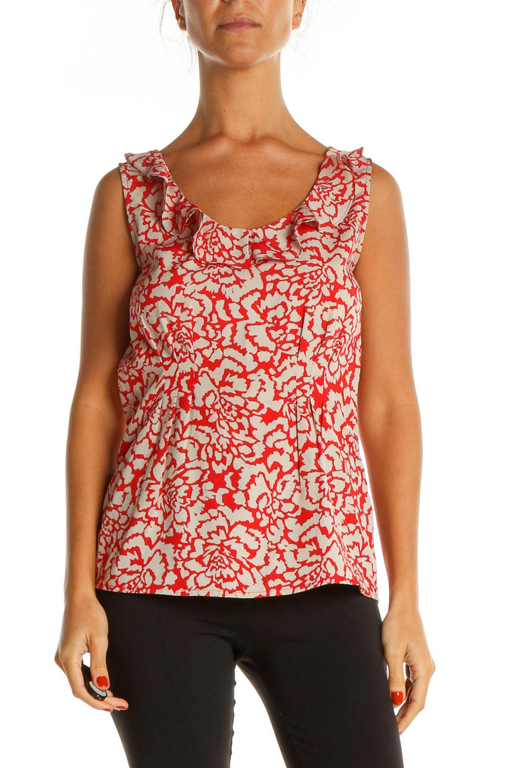 Red Floral Print Holiday Blouse