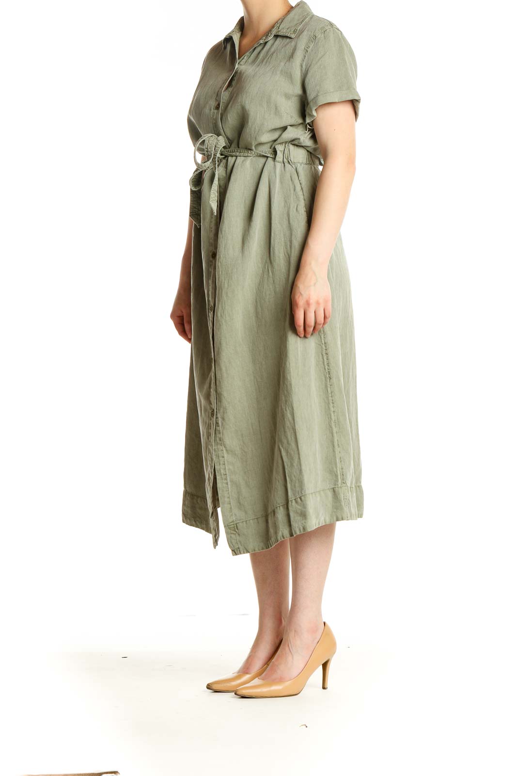 Green Solid Fit & Flare Dress