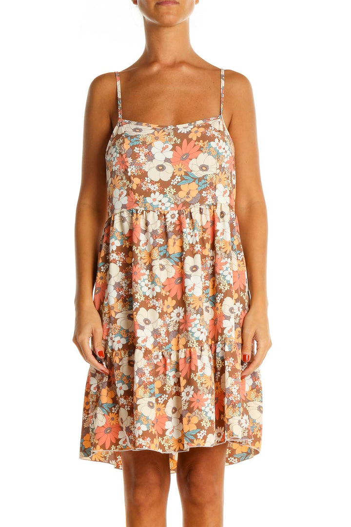 Beige Floral Print Bohemian Fit & Flare Dress