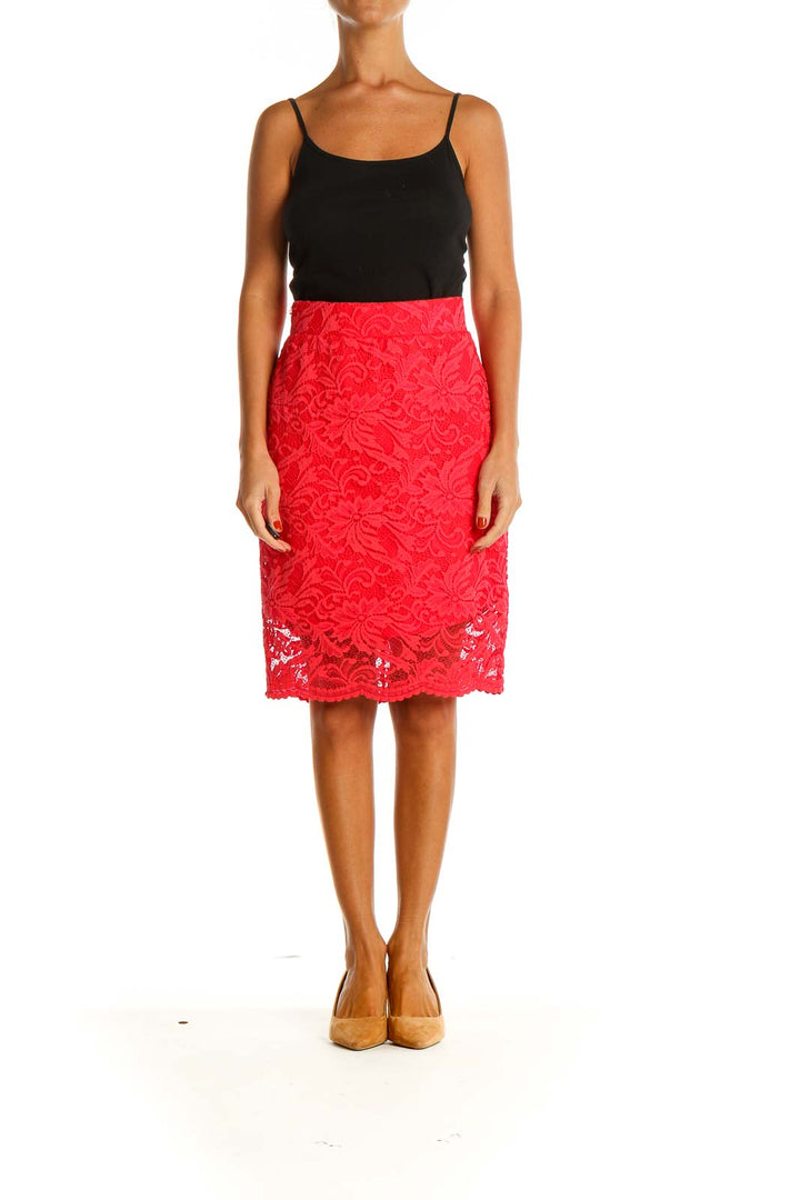 Red Lace Chic Pencil Skirt