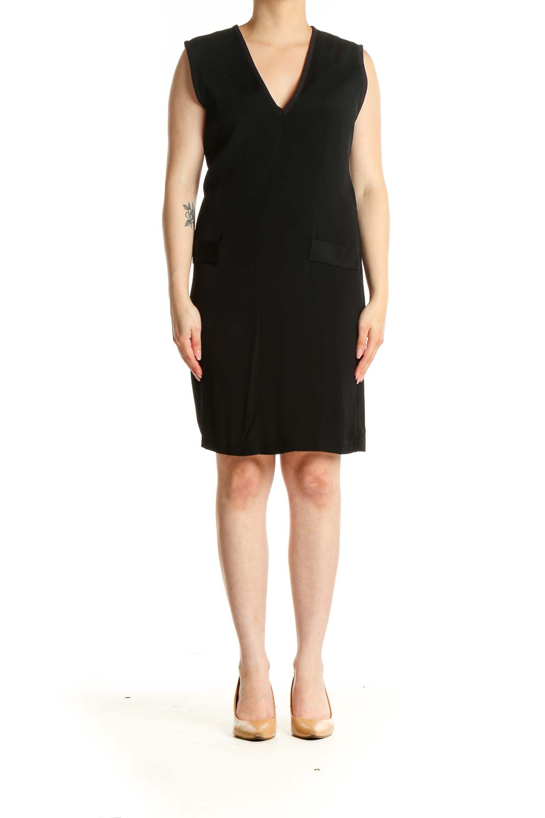 Black Solid Work Sheath Dress