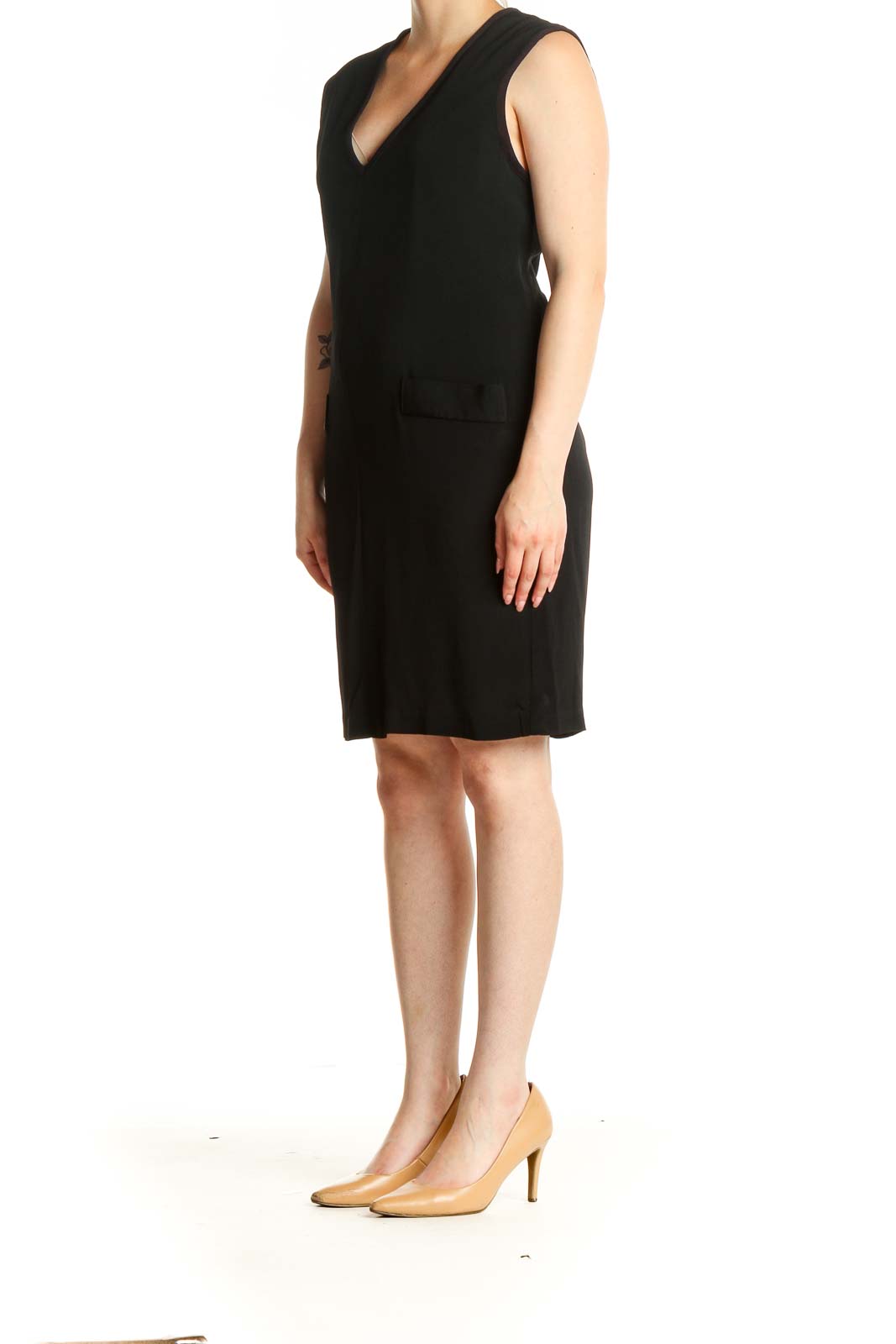 Black Solid Work Sheath Dress