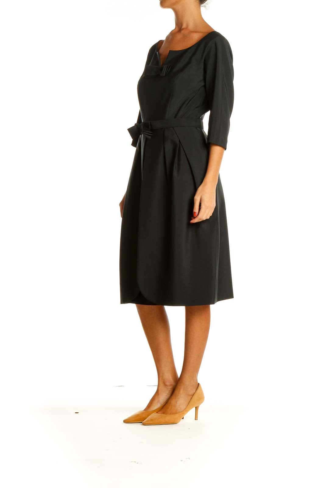 Black Solid Day Fit & Flare Dress