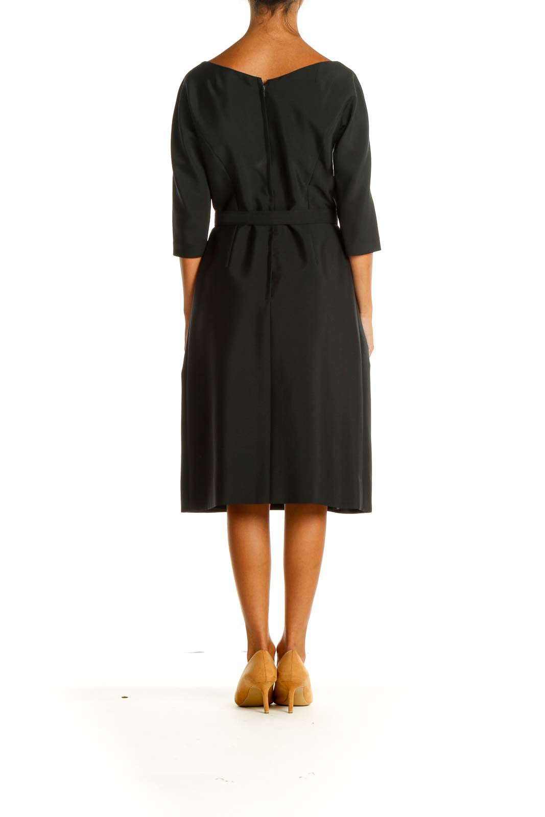 Black Solid Day Fit & Flare Dress