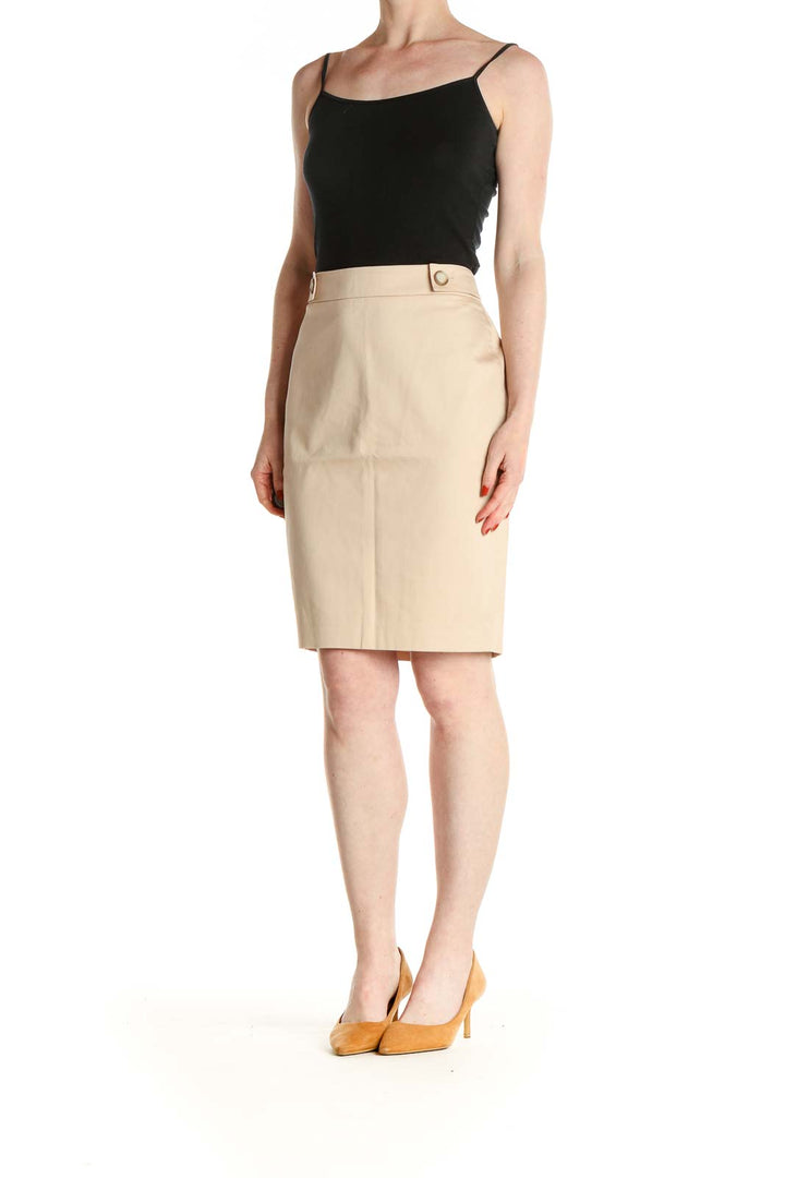 Beige Solid Brunch Pencil Skirt