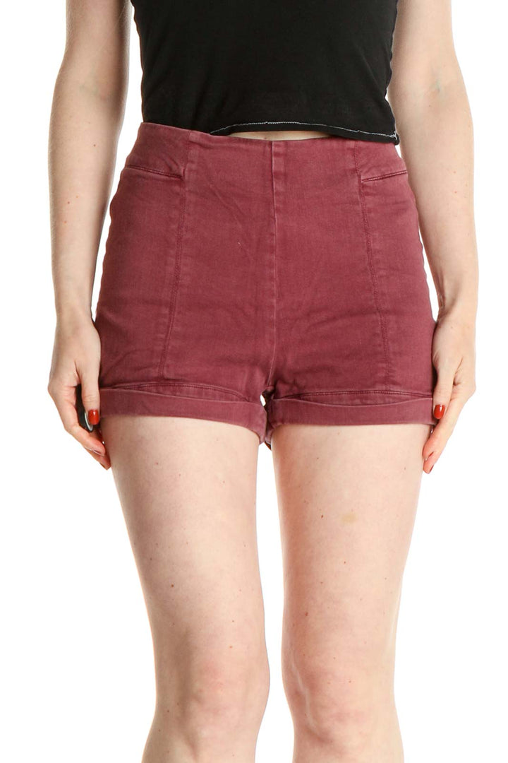 Red Solid Casual Shorts