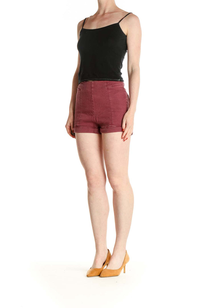 Red Solid Casual Shorts