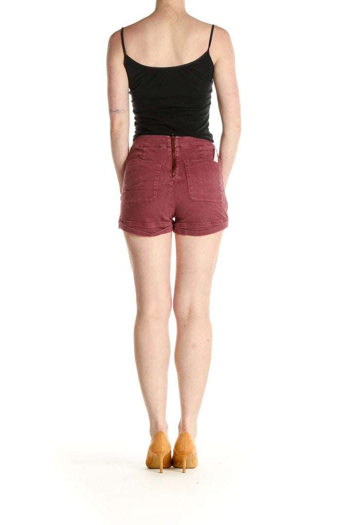 Red Solid Casual Shorts