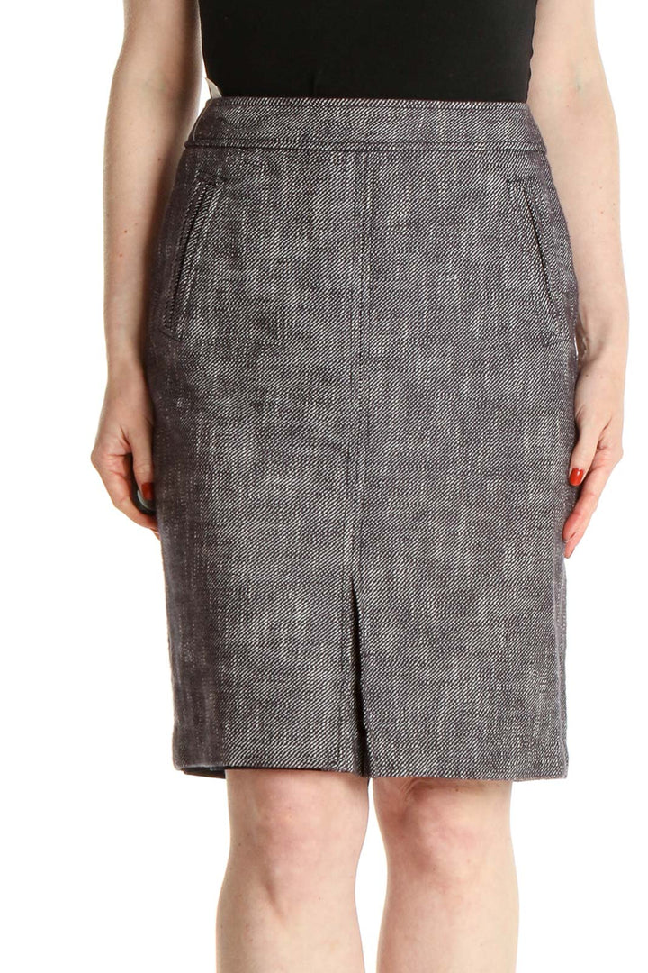 Gray Textured Classic Pencil Skirt