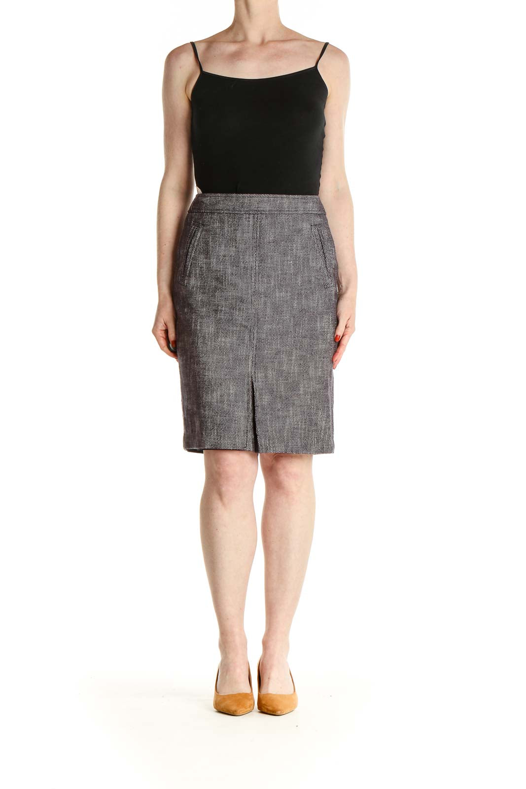 Gray Textured Classic Pencil Skirt