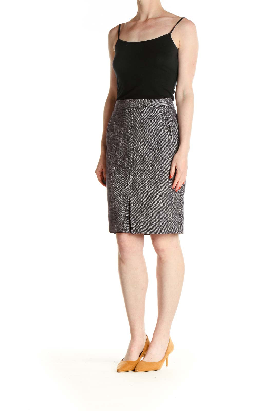 Gray Textured Classic Pencil Skirt