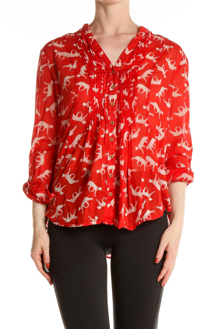 Red Printed Retro Blouse