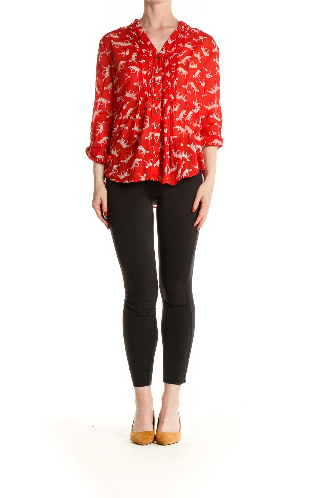 Red Printed Retro Blouse