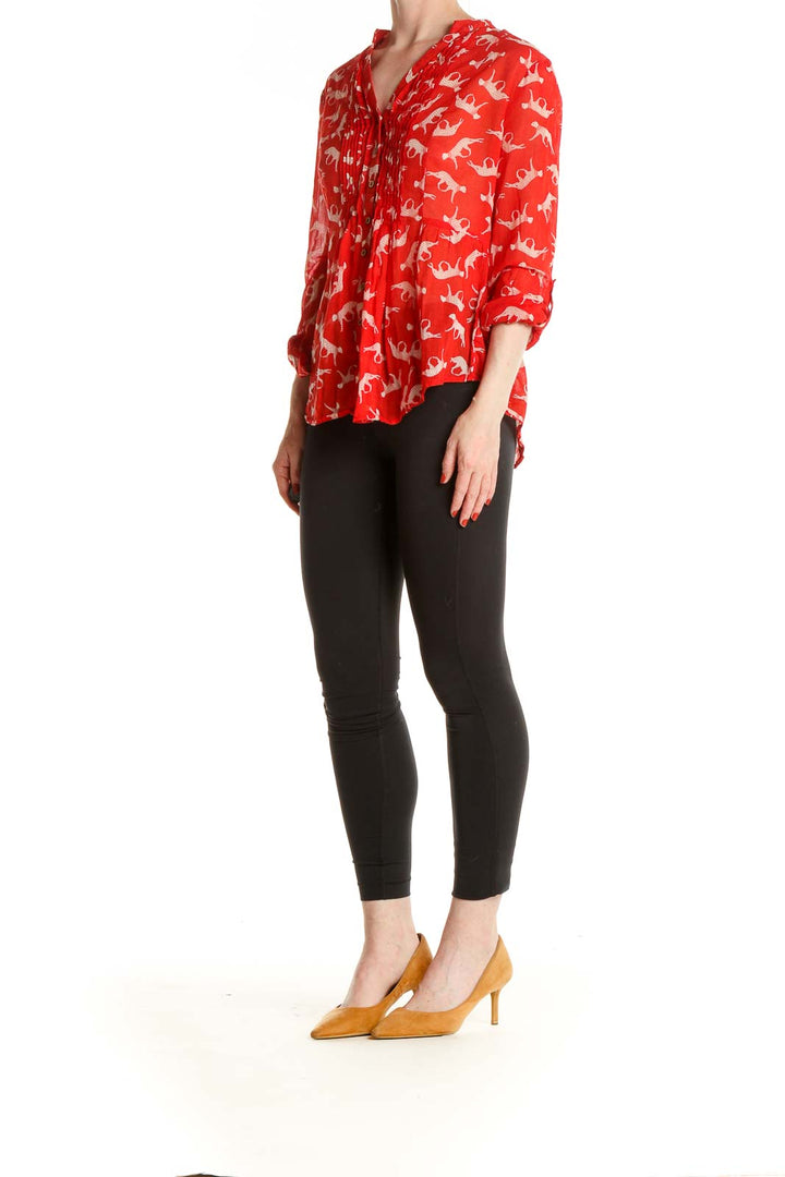 Red Printed Retro Blouse