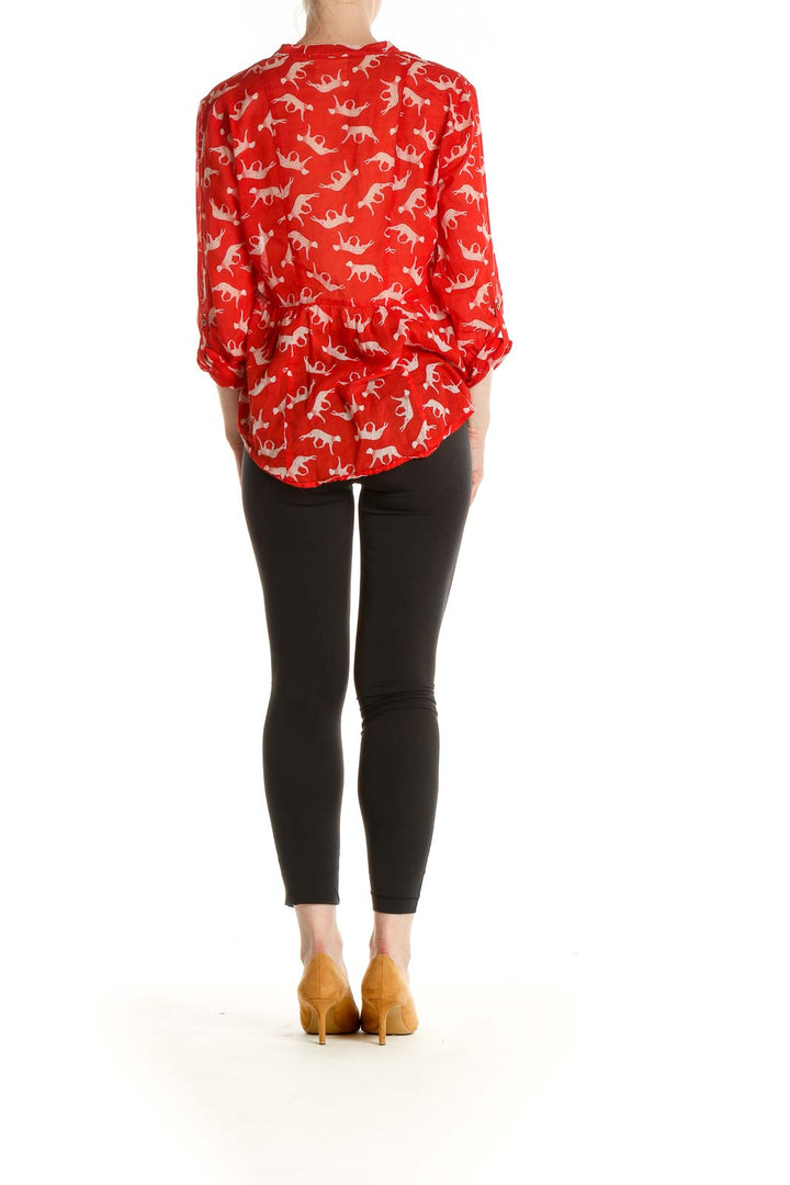 Red Printed Retro Blouse