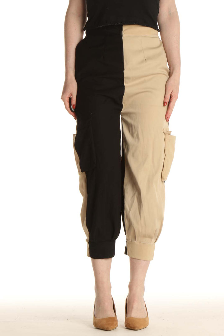 Black Colorblock Casual Cargos Pants