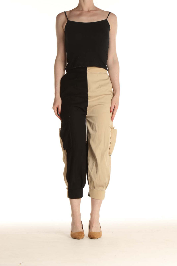 Black Colorblock Casual Cargos Pants