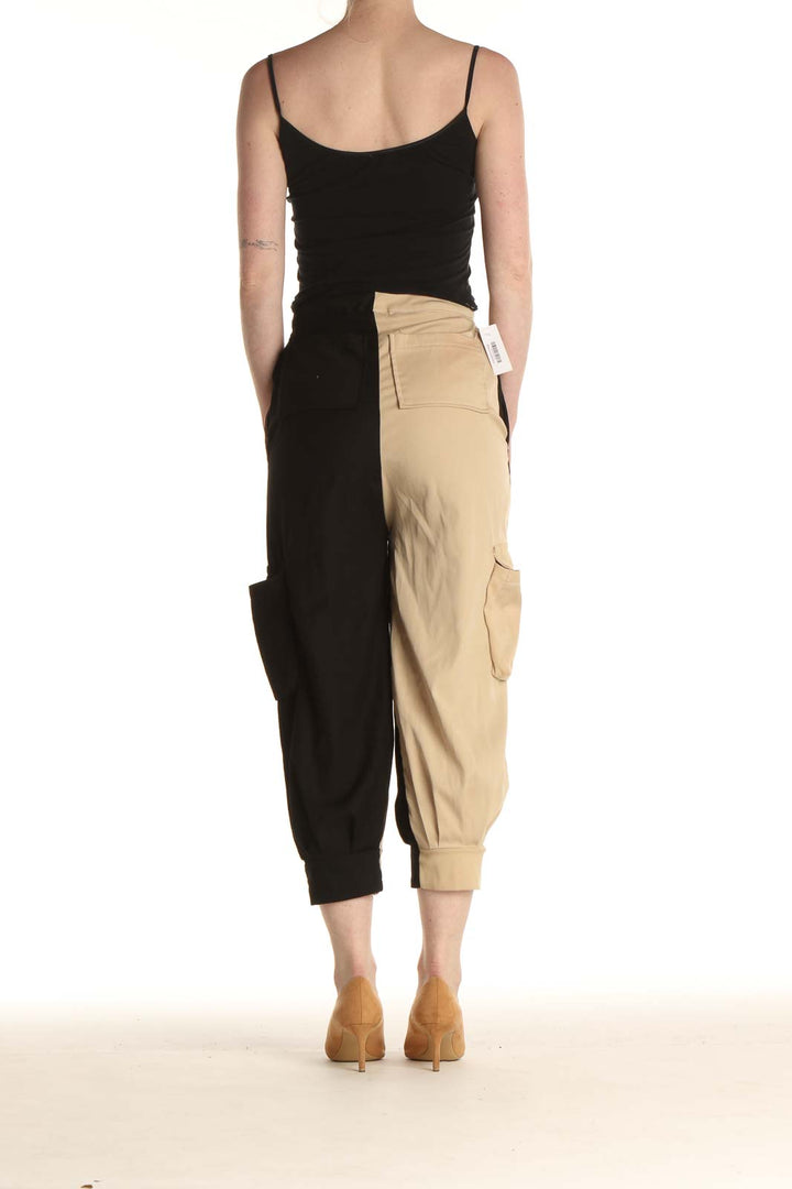 Black Colorblock Casual Cargos Pants