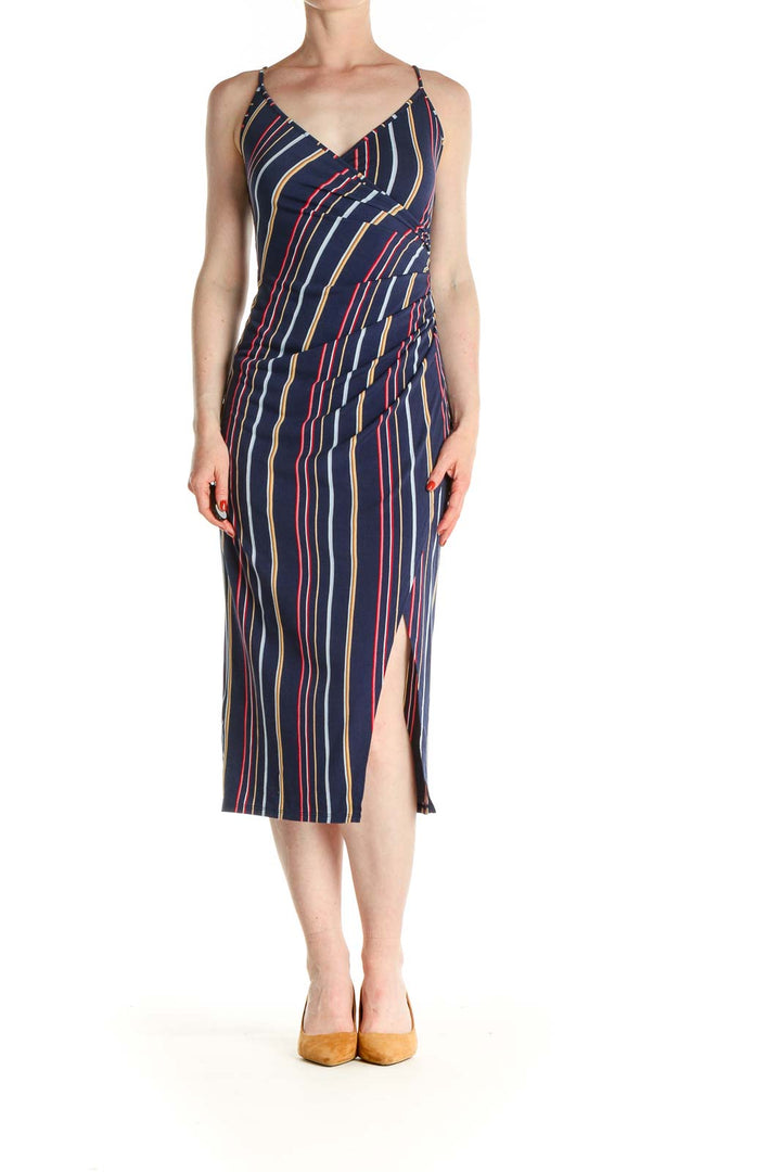 Blue Striped Classic Sheath Dress