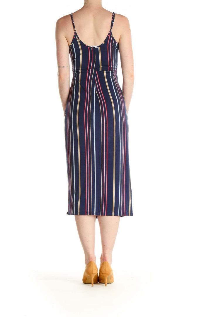 Blue Striped Classic Sheath Dress