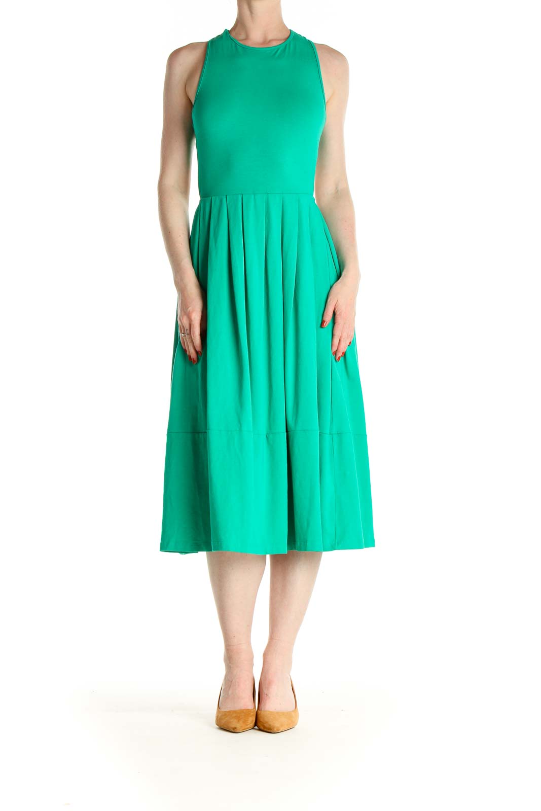 Green Solid Day Fit & Flare Dress