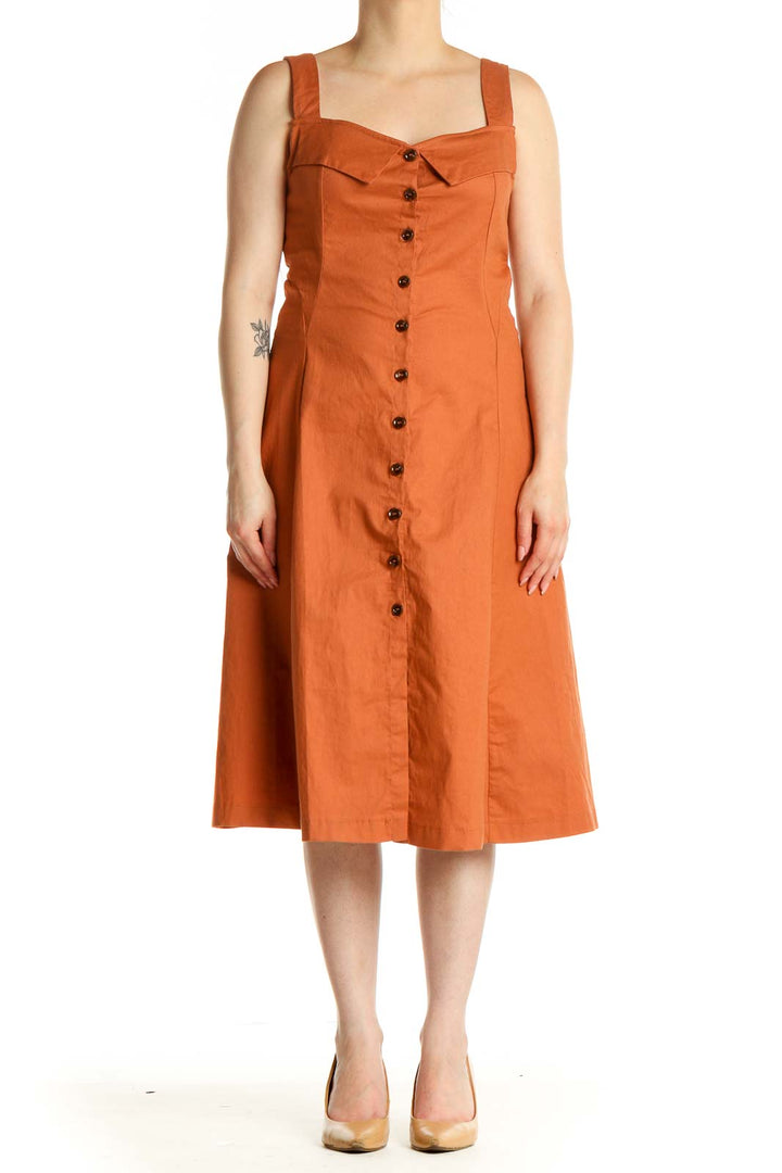 Orange Solid Day Fit & Flare Dress