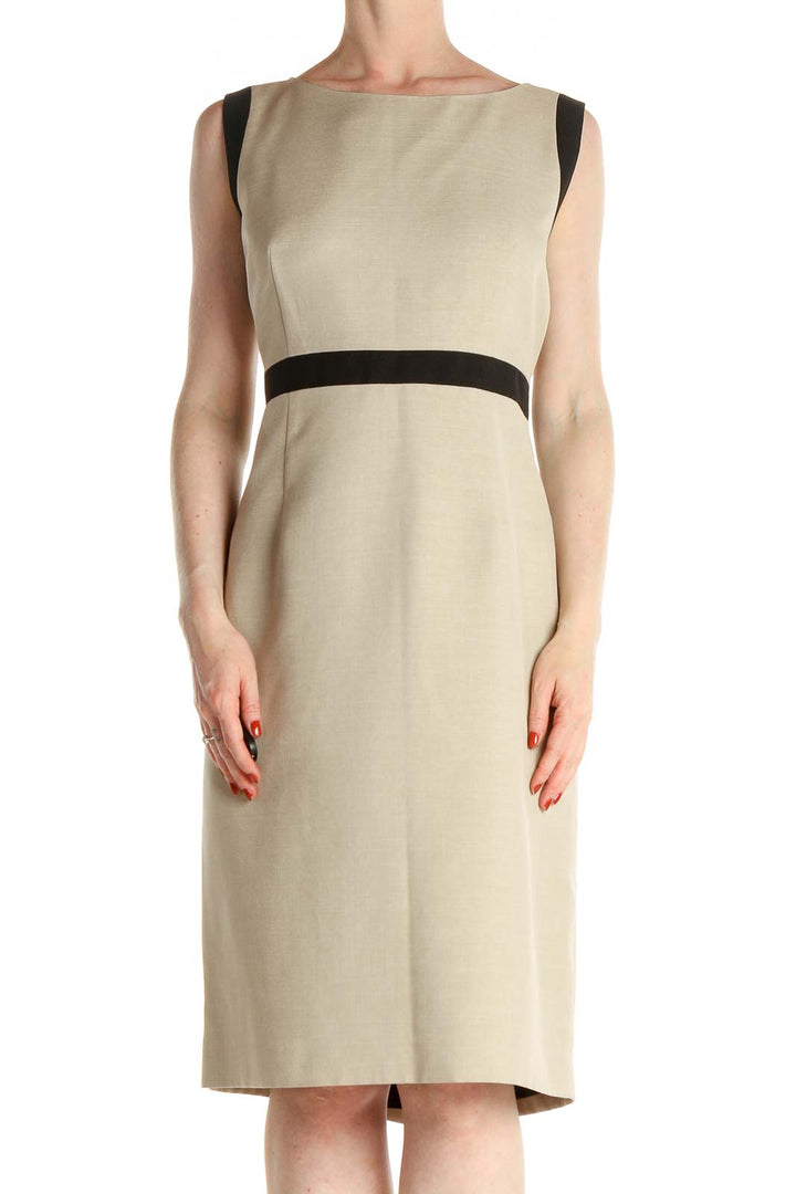 Beige Colorblock Work Sheath Dress