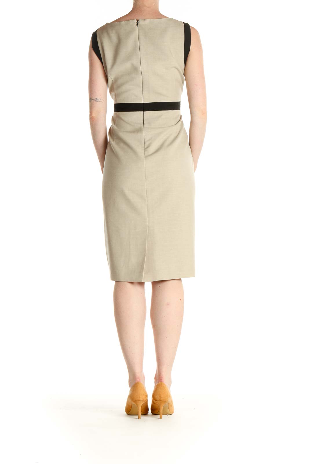 Beige Colorblock Work Sheath Dress