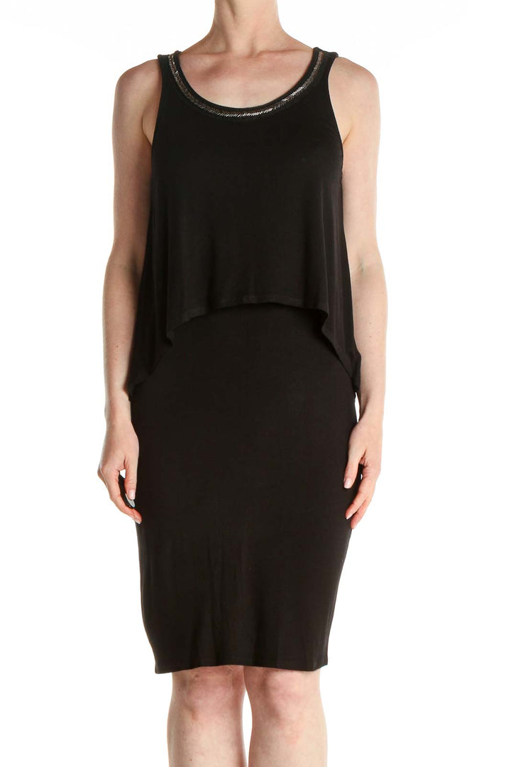 Black Solid Day Sheath Dress