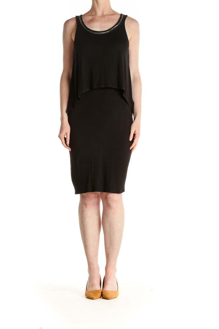 Black Solid Day Sheath Dress