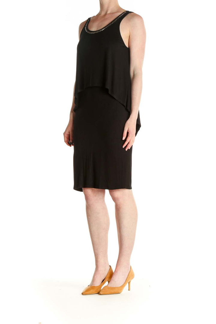 Black Solid Day Sheath Dress